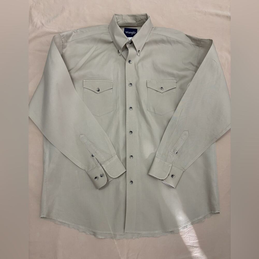 Wrangler Men's Solid Tan Long Sleeve Button Down Shirt Size XL